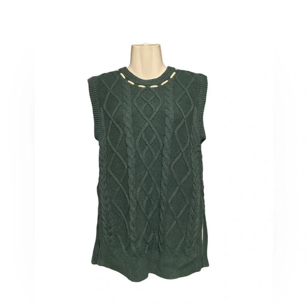 LK Bennett Andrea Cable Knit Sweater Vest in Green